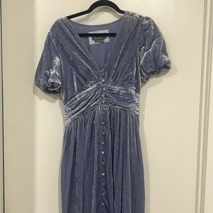 Anthropologie Blue Velvet Maxi Dress